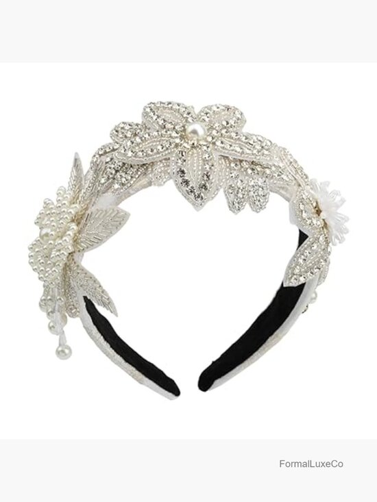 Crystal Flower Headband Pearl Bead Tassel Luxury Rhinestone Elegant Floral